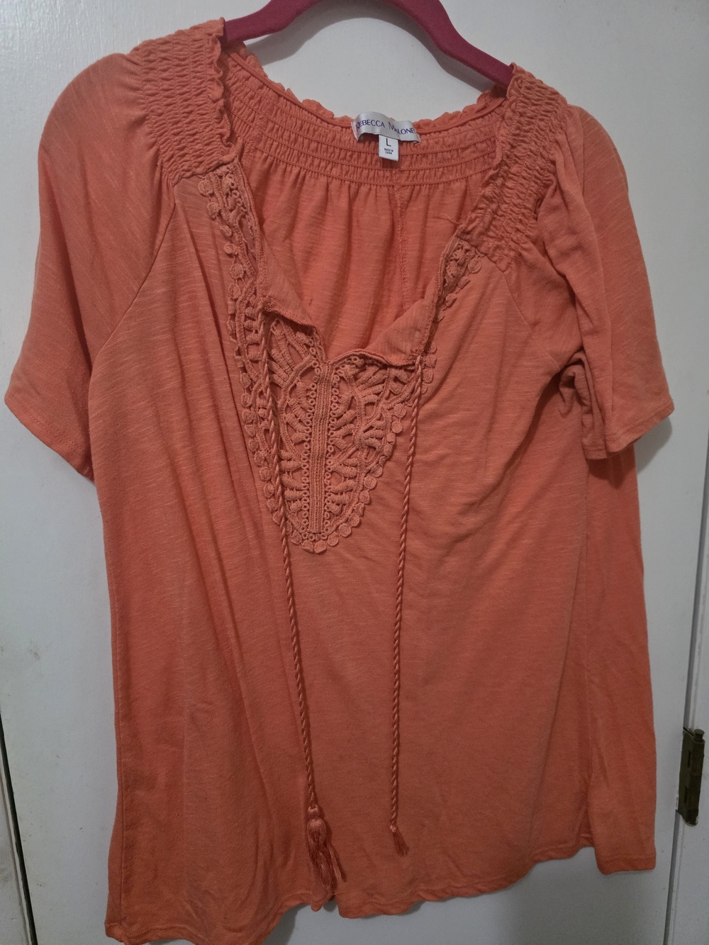 Rebecca Malone Coral Crochet-Tie Short Sleeve Tunic